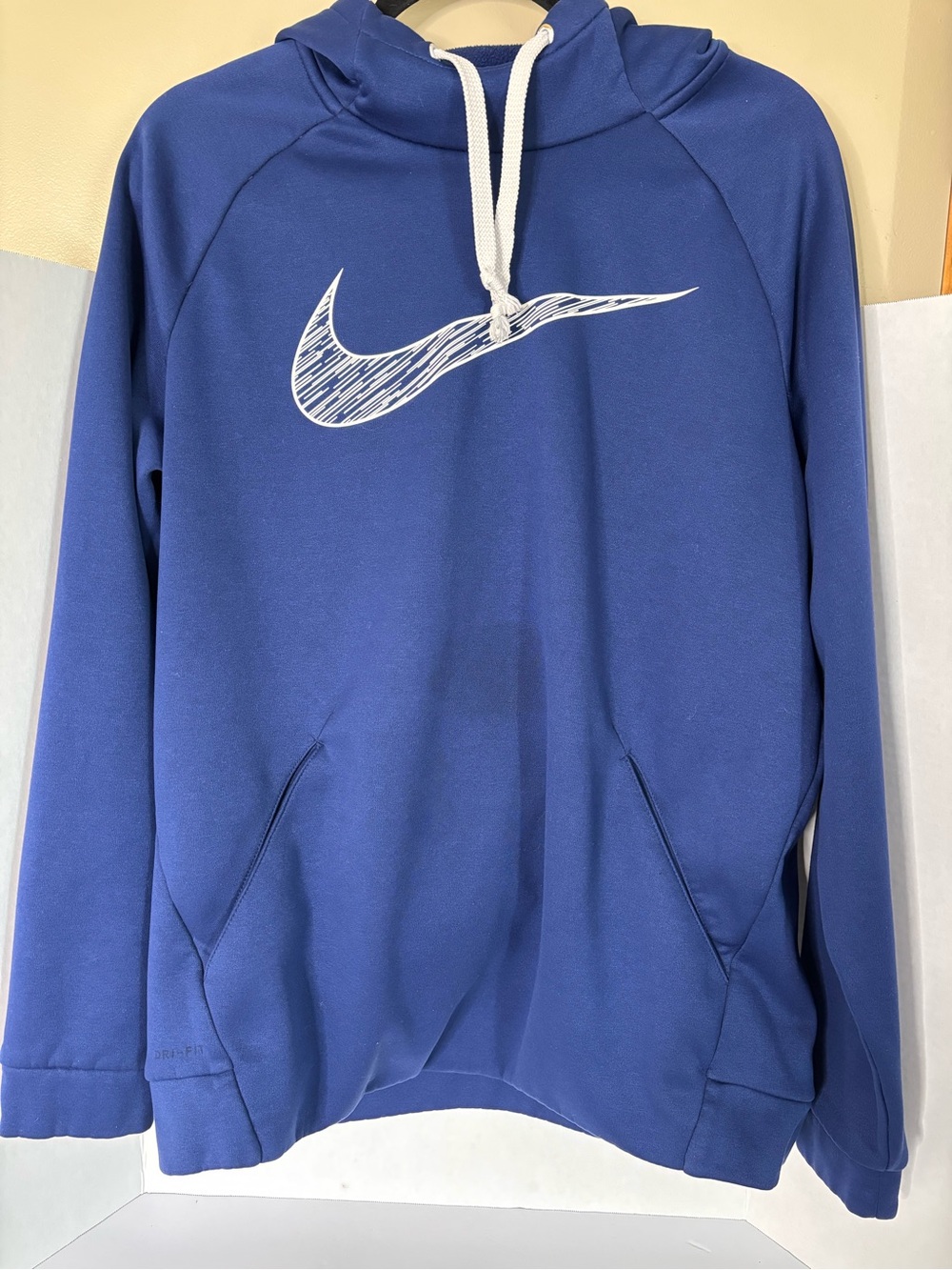 Nike Men’s Blue Pullover Hoodie with White Sketch Swoosh